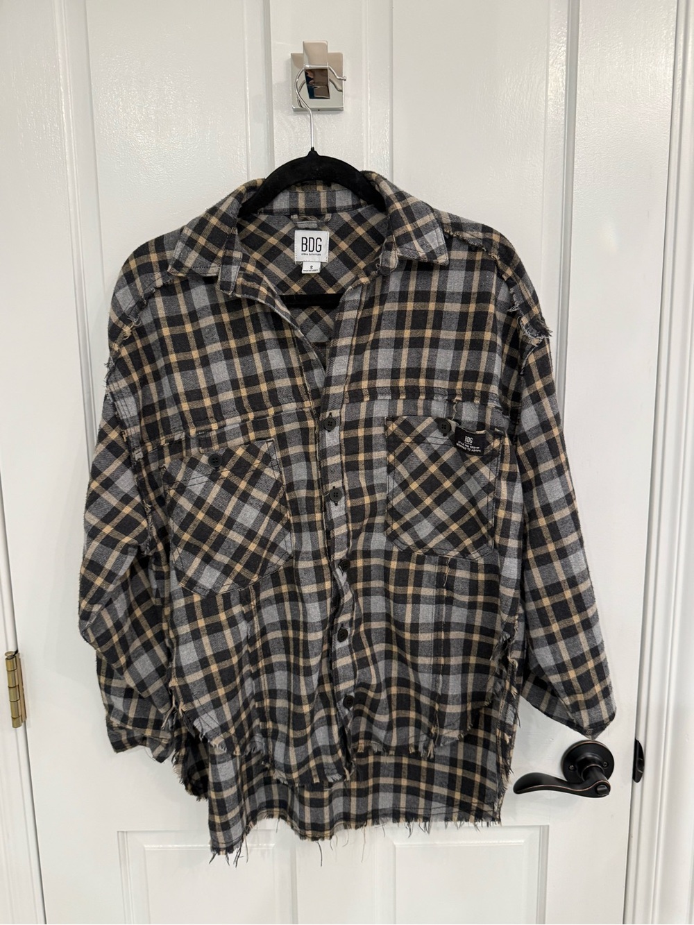 BDG Black, Gray & Tan Plaid Button-Front Shirt Jacket